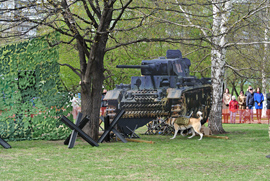 Реконструкция боевых действий - собаки-подрывники танков